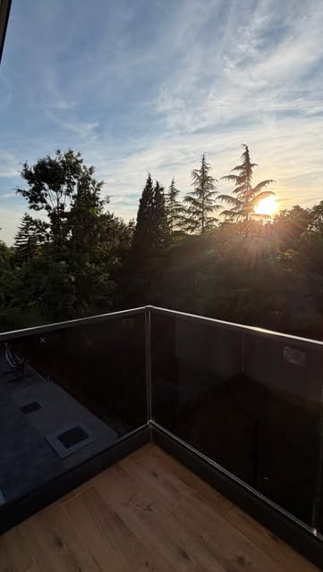 Pogled sa terase na zalazak sunca iznad krošnji